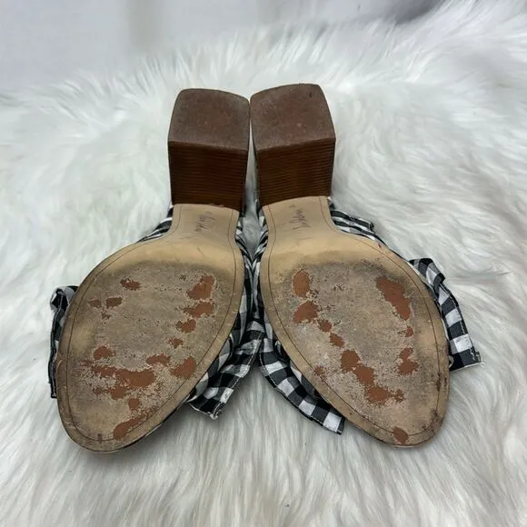 Sam Edelman Yumi Black/White Bow Trim Plaid Mules Sz 9.5