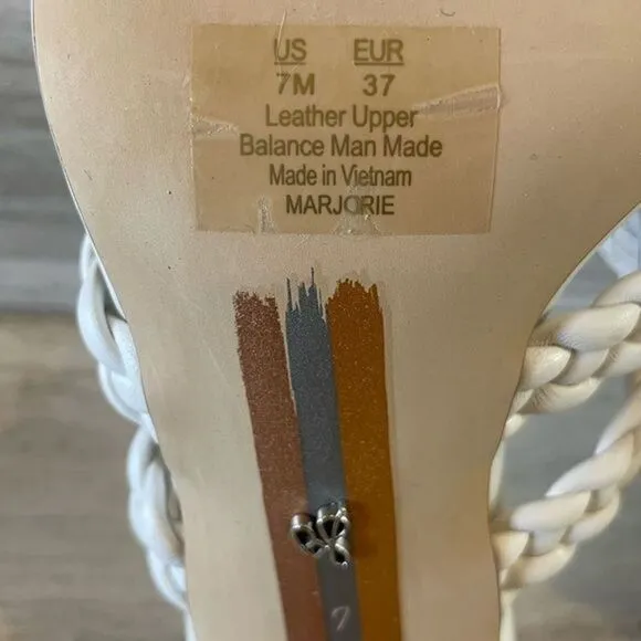 Sam Edelman Marjorie Braided Leather Heels Open Square Toe White Slides US 7 NEW