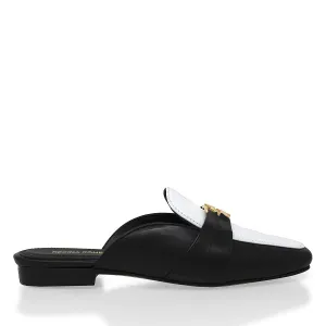 SAMMY - Negro y Blanco Regina Romero Zapato Flat Mule de Piso Para Dama en Piel