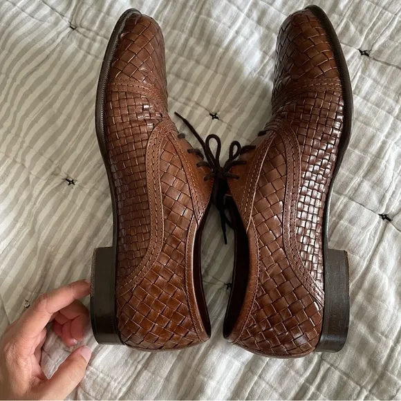 San Remo | Vintage woven brown oxfords dress shoes Handmade in Italy sz 8.5 9