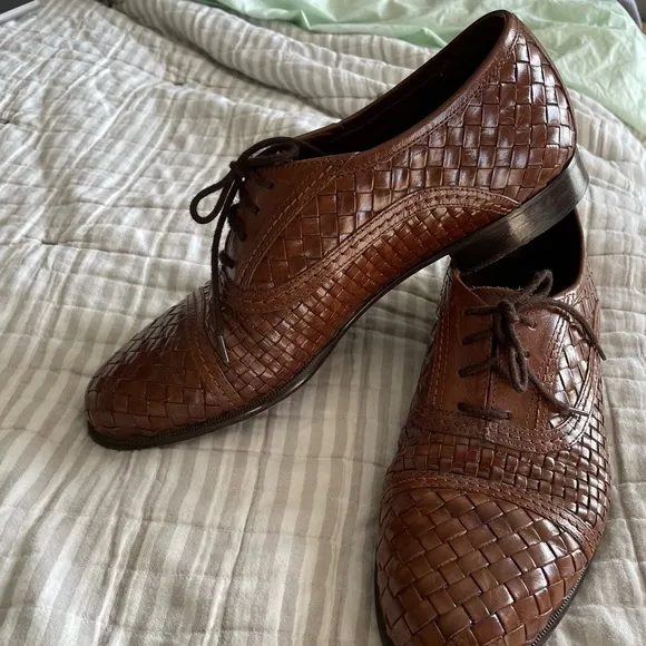 San Remo | Vintage woven brown oxfords dress shoes Handmade in Italy sz 8.5 9