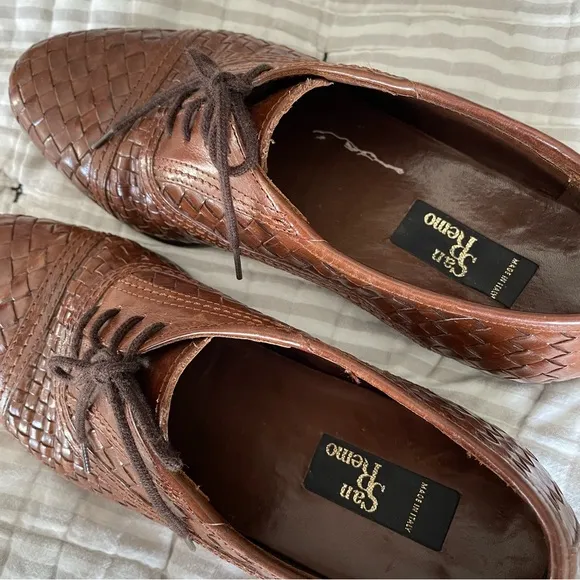 San Remo | Vintage woven brown oxfords dress shoes Handmade in Italy sz 8.5 9