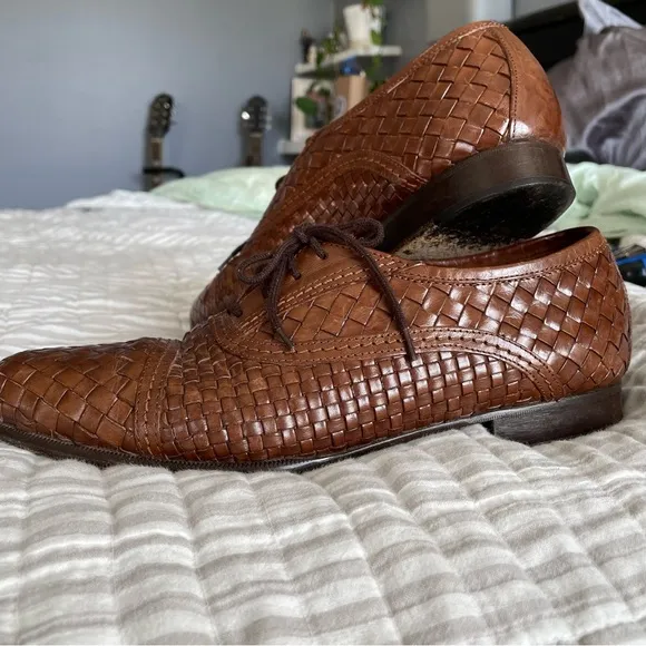 San Remo | Vintage woven brown oxfords dress shoes Handmade in Italy sz 8.5 9