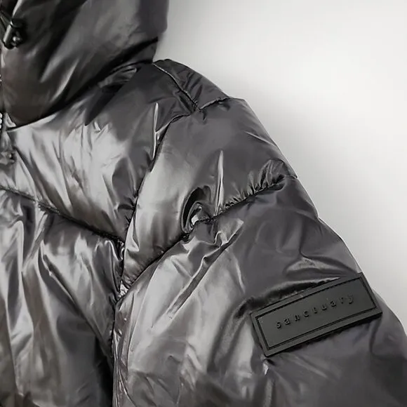 Sanctuary Women's Black Winter Coat Hooded Puffer-Up Premium Insulation Size M