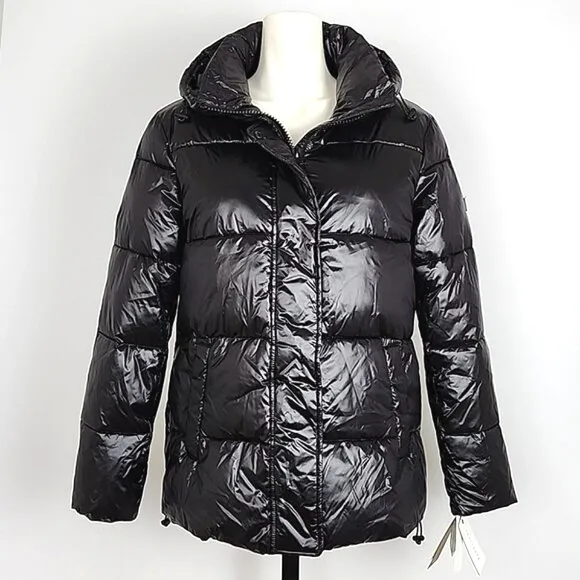 Sanctuary Women's Black Winter Coat Hooded Puffer-Up Premium Insulation Size M