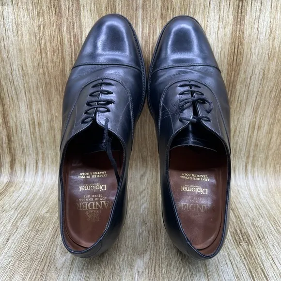 Sanders Diplomat Men's Size 10.5 D Black Cap Oxfords Dress Shoes Made In England