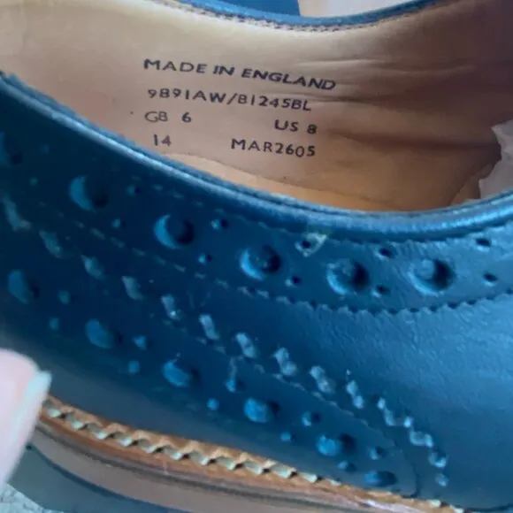 Sanders Made in England for J.Crew Wingtip Oxford Brogues Navy Shoes 8 NEW $450