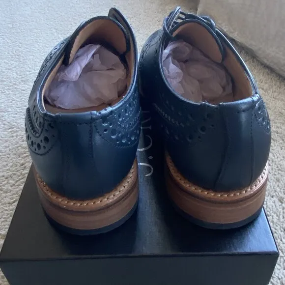 Sanders Made in England for J.Crew Wingtip Oxford Brogues Navy Shoes 8 NEW $450