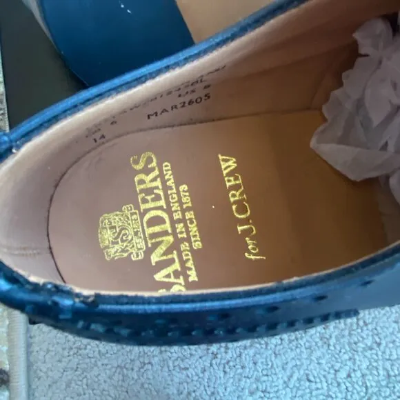 Sanders Made in England for J.Crew Wingtip Oxford Brogues Navy Shoes 8 NEW $450