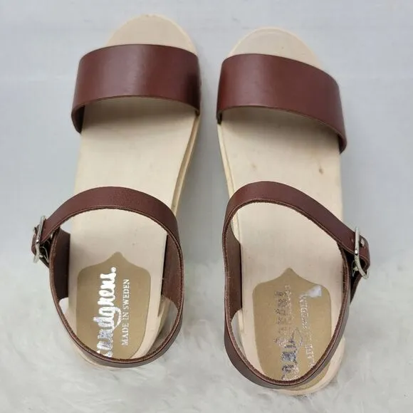 Sandgrens Clogs Vienna Low Sandal Cognac Brown Leather Size 8.5 US 39 EUR