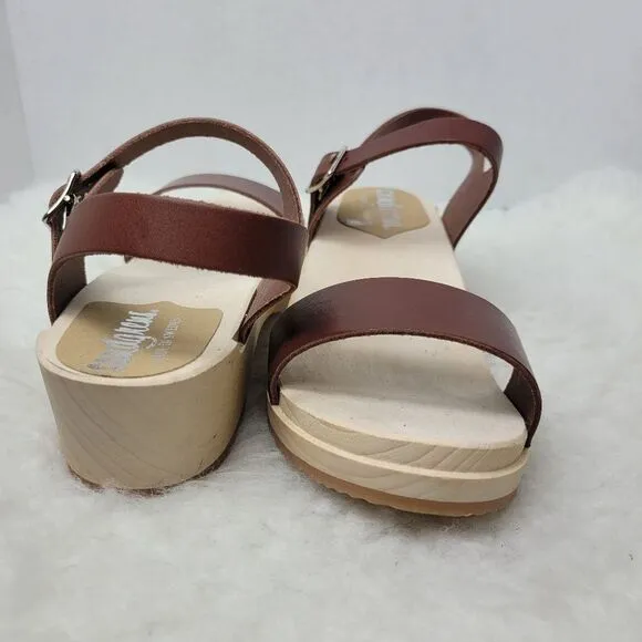 Sandgrens Clogs Vienna Low Sandal Cognac Brown Leather Size 8.5 US 39 EUR