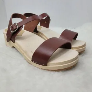 Sandgrens Clogs Vienna Low Sandal Cognac Brown Leather Size 8.5 US 39 EUR