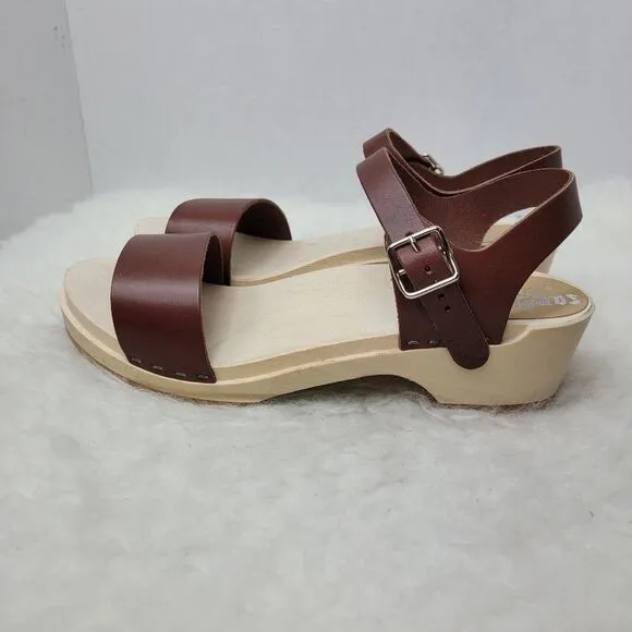 Sandgrens Clogs Vienna Low Sandal Cognac Brown Leather Size 8.5 US 39 EUR