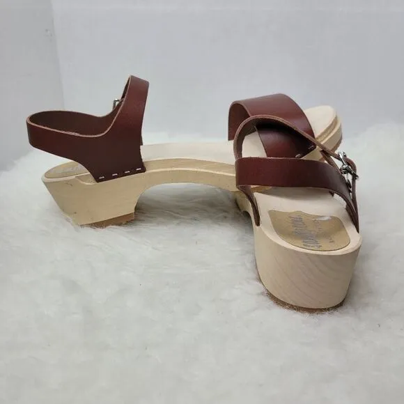 Sandgrens Clogs Vienna Low Sandal Cognac Brown Leather Size 8.5 US 39 EUR