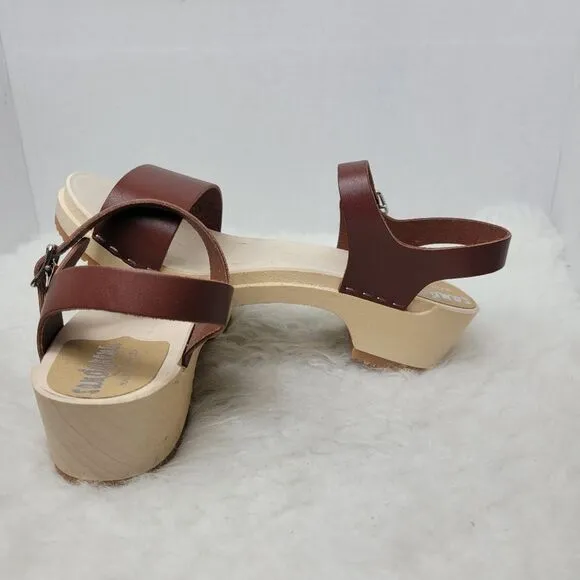Sandgrens Clogs Vienna Low Sandal Cognac Brown Leather Size 8.5 US 39 EUR