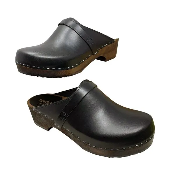 Sandgrens Malmö Leather‎ Classic Sweden Wooden Clogs/Mules