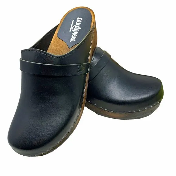 Sandgrens Malmö Leather‎ Classic Sweden Wooden Clogs/Mules