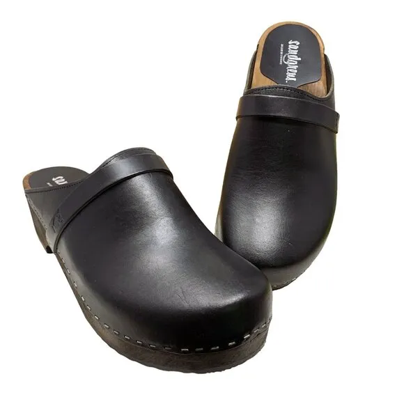 Sandgrens Malmö Leather‎ Classic Sweden Wooden Clogs/Mules