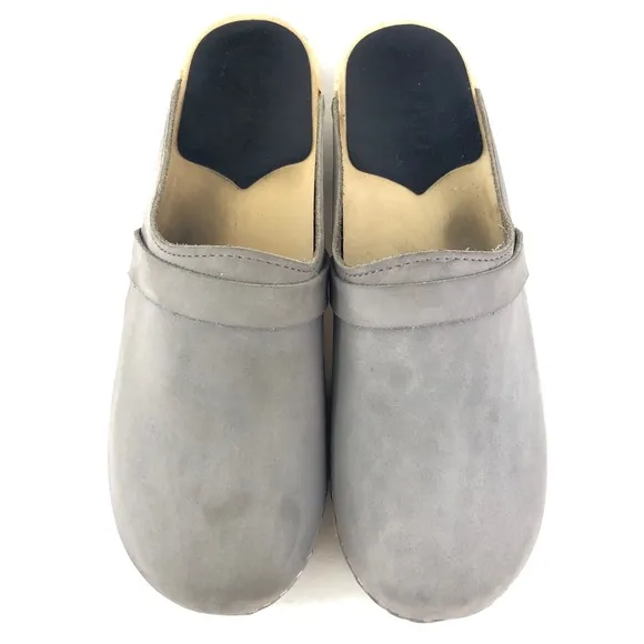 Sandgrens Tokyo Gray Nubuck Wooden Swedish Clogs EUR 41
