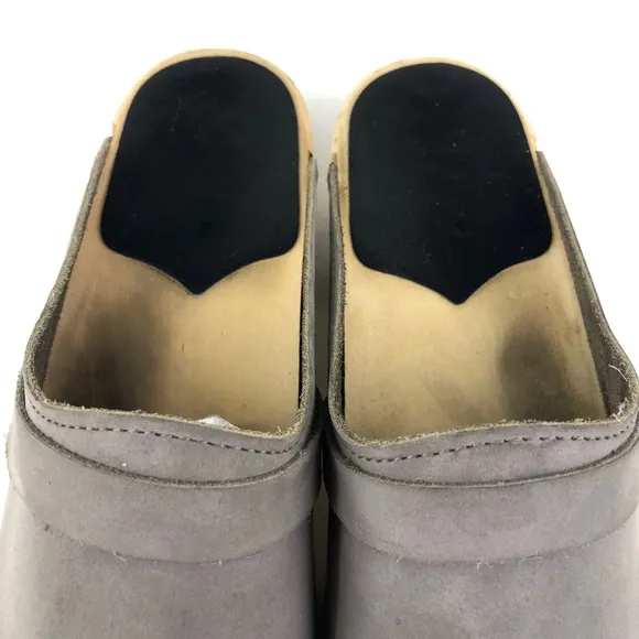 Sandgrens Tokyo Gray Nubuck Wooden Swedish Clogs EUR 41