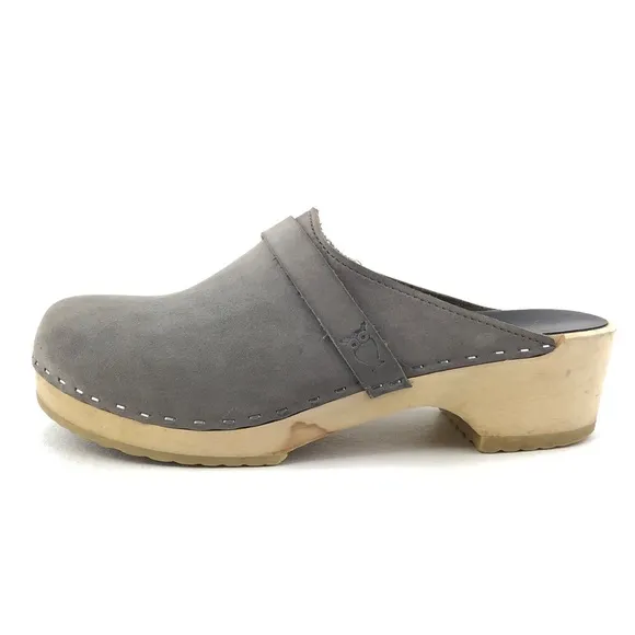 Sandgrens Tokyo Gray Nubuck Wooden Swedish Clogs EUR 41