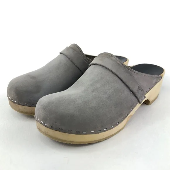 Sandgrens Tokyo Gray Nubuck Wooden Swedish Clogs EUR 41