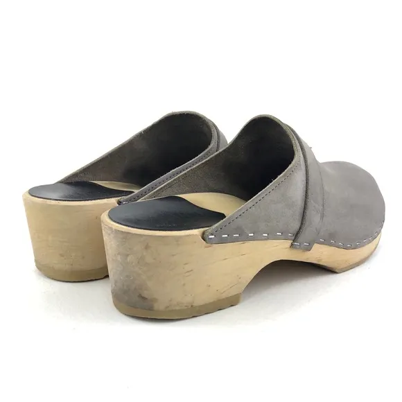 Sandgrens Tokyo Gray Nubuck Wooden Swedish Clogs EUR 41
