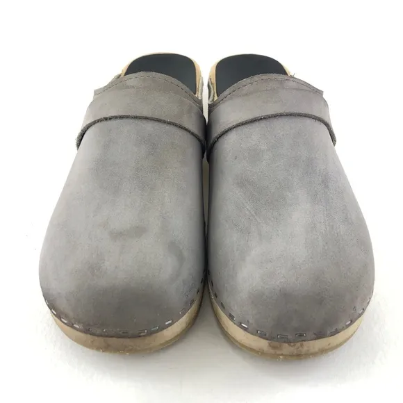 Sandgrens Tokyo Gray Nubuck Wooden Swedish Clogs EUR 41