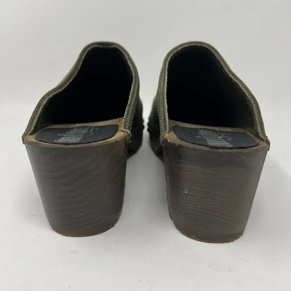 Sandgrens Womens Rome Clogs Mules Studded Block Heel Green Leather EU 39 8-8.5