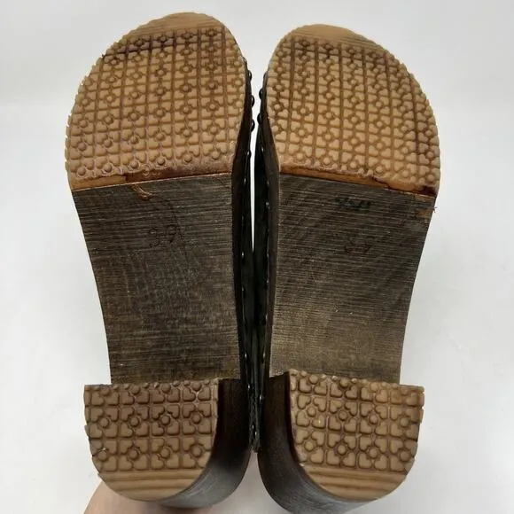 Sandgrens Womens Rome Clogs Mules Studded Block Heel Green Leather EU 39 8-8.5