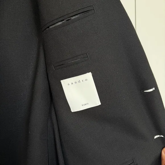 Sandro Paris Men’s Black Wool Slim Fit Blazer, EU50/US40