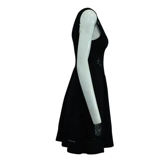 Sandro Paris Sleeveless Lace Trimmed Short Dress in Black Polyamide