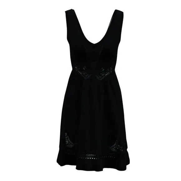 Sandro Paris Sleeveless Lace Trimmed Short Dress in Black Polyamide