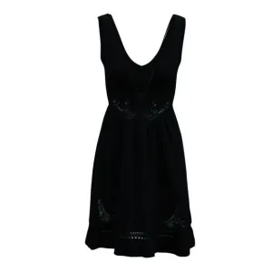 Sandro Paris Sleeveless Lace Trimmed Short Dress in Black Polyamide