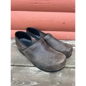 Sanita Brown Leather Original Danish Women's Casual Clogs Size EU 42 US 11
