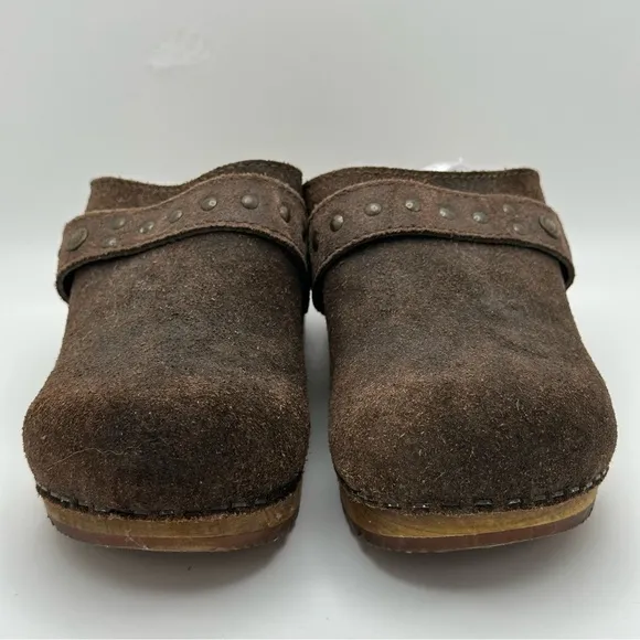 Sanita Brown Suede Oiled Leather Clogs Mules Wood Heel EU 37 US 5.5-6 Re…