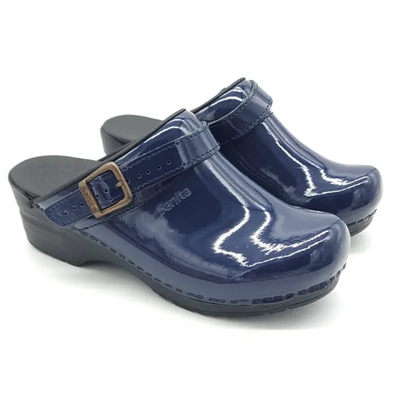 SANITA Estelle Convertible Slingback Pantent Leather Work Clog Blue Size 37