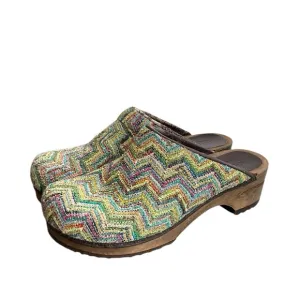 Sanita Nursing Sonja Vagna Open Textile Clog in Lime Rainbow Chevron Knit 38/7.5