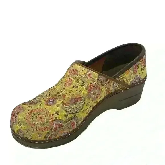 Sanita Women's Lace Floral Multicolored Slip On Comfort Clogs Shoes 37 US 6