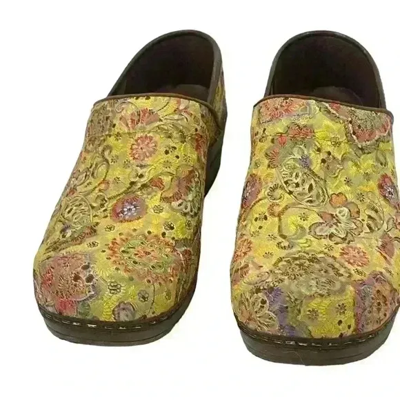 Sanita Women's Lace Floral Multicolored Slip On Comfort Clogs Shoes 37 US 6