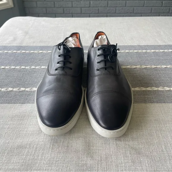 Santoni Cap Toe Leather Lace Up Oxford Sneakers Dark Grey Size 11.5