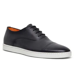 Santoni Cap Toe Leather Lace Up Oxford Sneakers Dark Grey Size 11.5