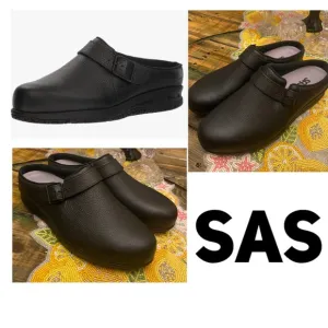 SAS Clog Non Slip Loafer In Black Pebbled Leather Size 11WW Double Wide