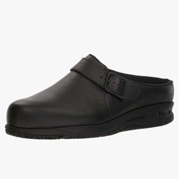 SAS Clog Non Slip Loafer In Black Pebbled Leather Size 11WW Double Wide