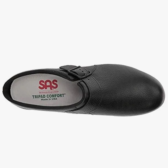 SAS Clog Non Slip Loafer In Black Pebbled Leather Size 11WW Double Wide