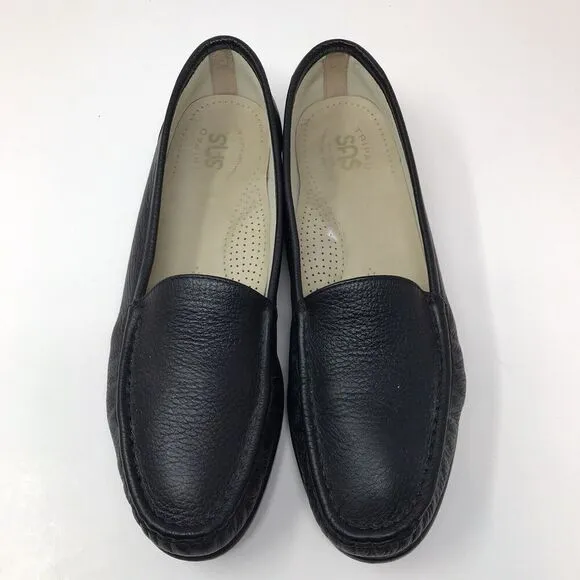 SAS Simplify Black Leather Slip On Everyday Loafers Shoes Flats Womens Size 11M