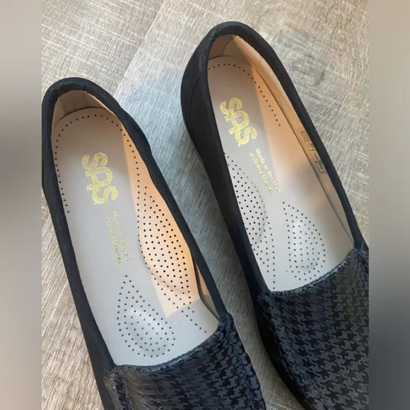 SAS | Simplify Everyday Loafer Black Suede Leather Gray Tetris Houndstooth - 8