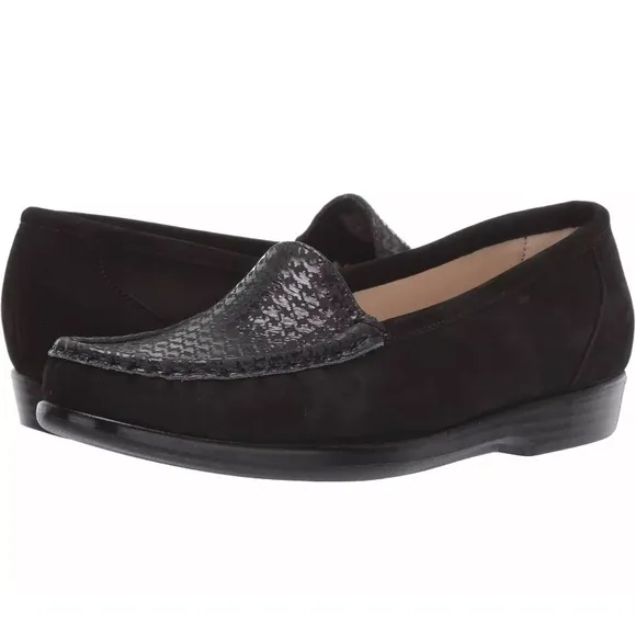 SAS | Simplify Everyday Loafer Black Suede Leather Gray Tetris Houndstooth - 8