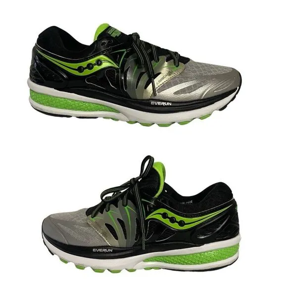 Saucony Hurricane Iso 2 Everun Running Shoes Mens Size 7 Silver Green Sneakers