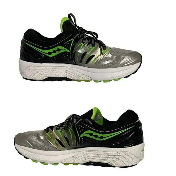 Saucony Hurricane Iso 2 Everun Running Shoes Mens Size 7 Silver Green Sneakers